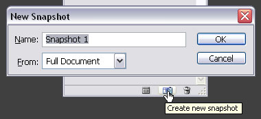 Új pillanatfelvétel létrahozása a History palettán
