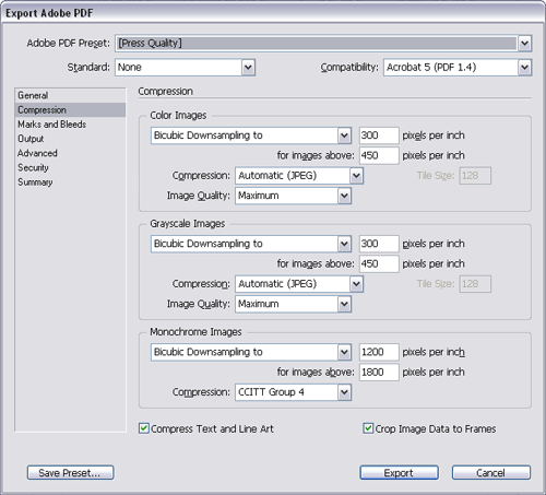 Export Adobe PDF ablak