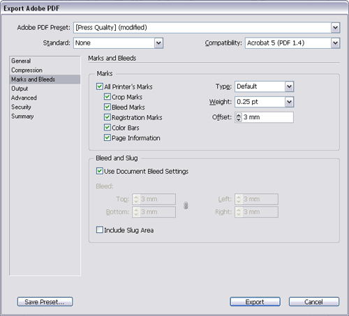 Export Adobe PDF ablak