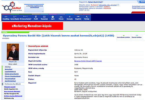 Gyurcsány Ferenc Baráti Kör az iwiwen