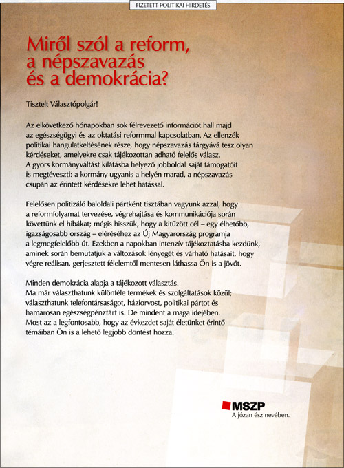 MSZP a józan ész nevében – fizetett politikai hirdetés