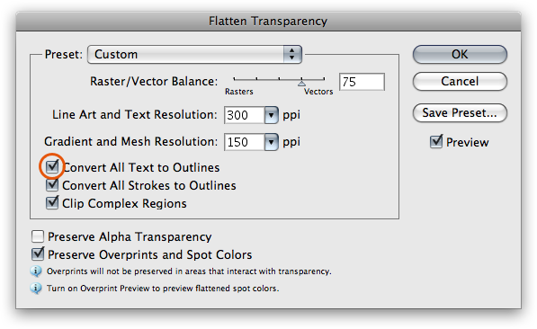 Flatten Transparency ablak