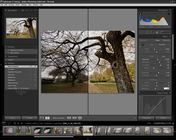 Adobe Photoshop Lightroom 2 kezelőfelület