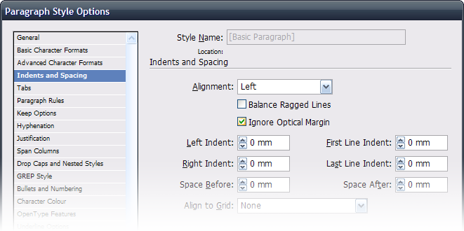 Paragraph Style Options