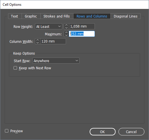 InDesign: táblázat maximális magasságának megváltoztatása