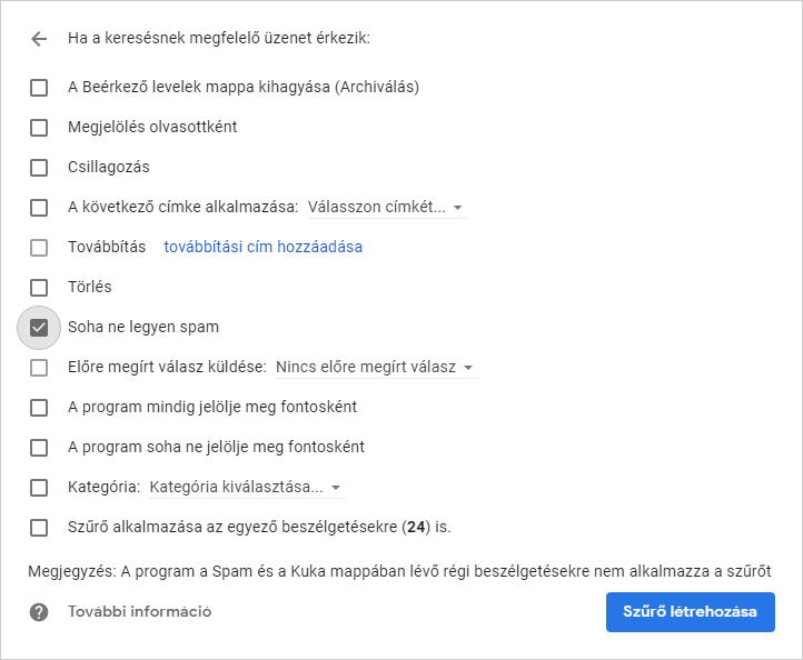 Gmail: megbízható feladó levelei ne a spamek közé menjenek